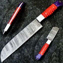 12" custom handmade damascus steel chef knife | forged kitchen knife with hardwood handle