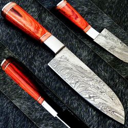custom forged 11 inch damascus steel chef knife | hardwood handle | steel bolster | handmade