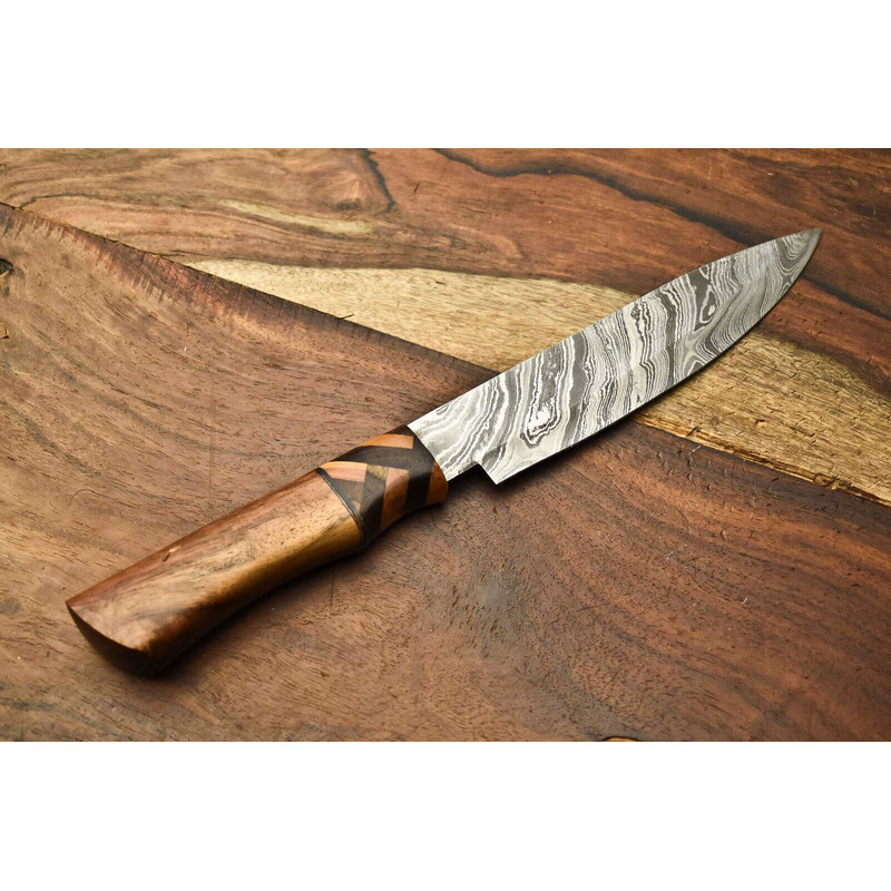 Professional Handmade Chef Knife  11 Inch Forged Damascus Blade  Hardwood Handle  Kitchen Gift 3