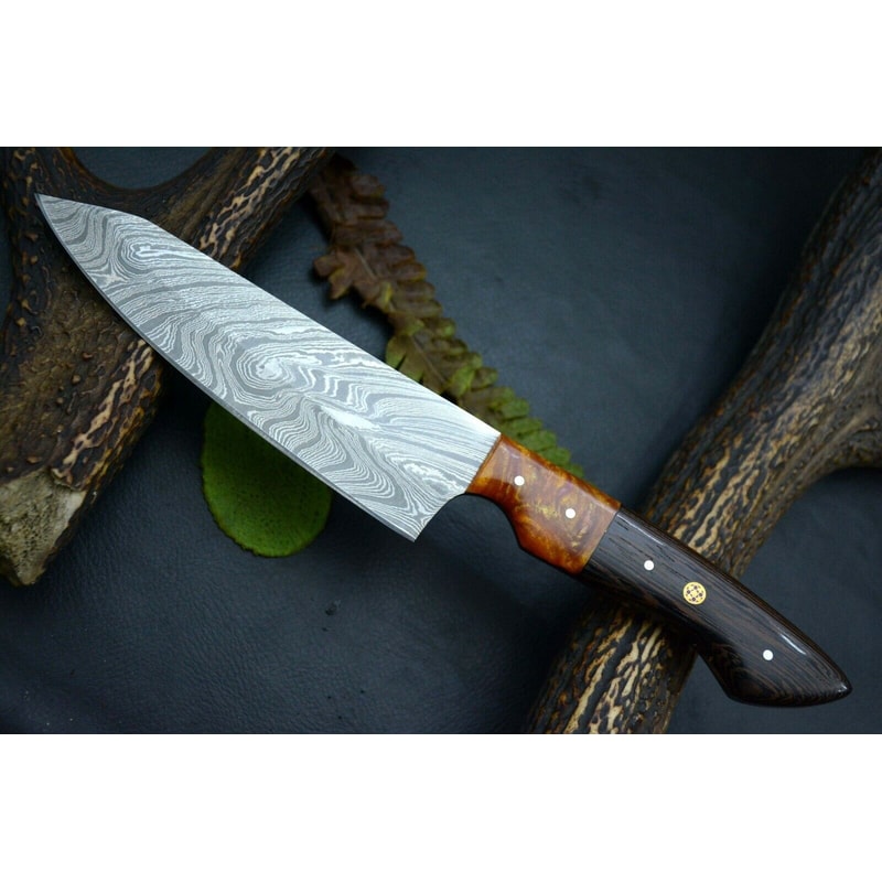 Damascus Steel Chef Knife Custom Handmade Kitchen Knife Sharp Forged Blade Gift Knife 1