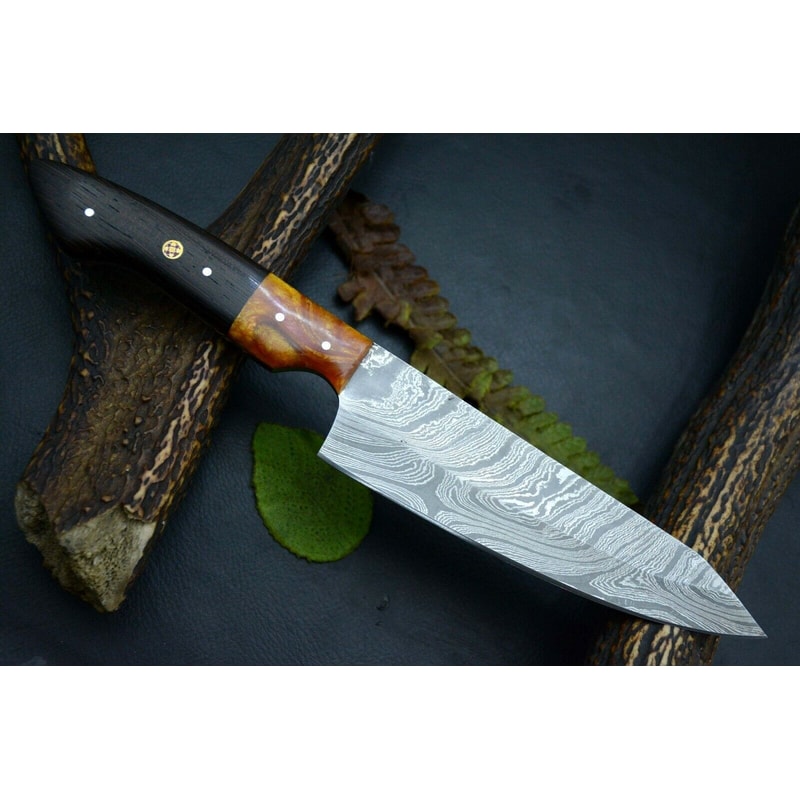 Damascus Steel Chef Knife Custom Handmade Kitchen Knife Sharp Forged Blade Gift Knife 0