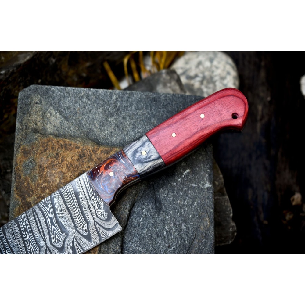 Custom Handmade Twist Damascus Steel Chef Knife With Walnut Wood Handle Outdoor Kitchen Knife 1