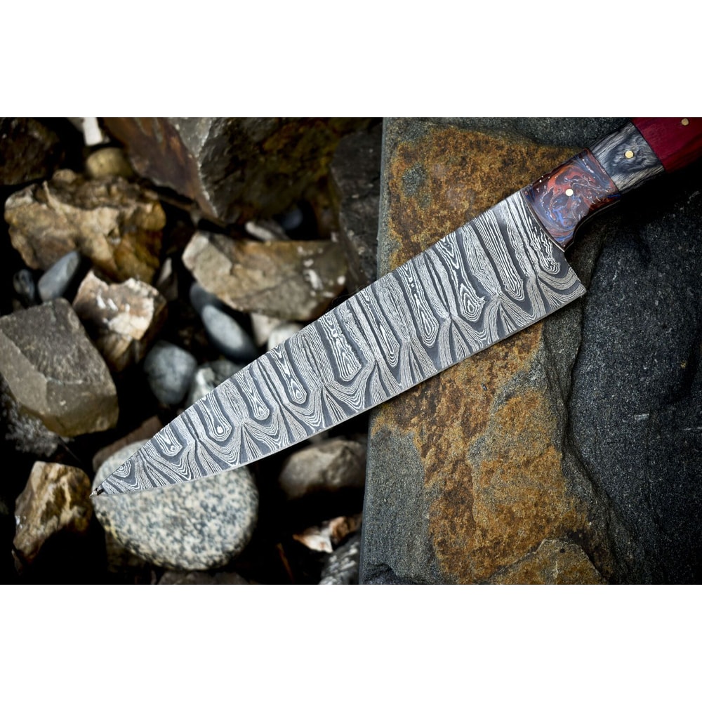 Custom Handmade Twist Damascus Steel Chef Knife With Walnut Wood Handle Outdoor Kitchen Knife 2