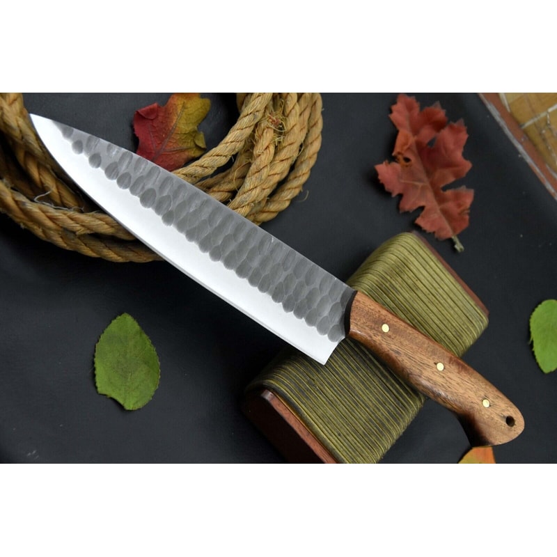 Handcrafted Damascus Chef Knife 13 Twist Pattern Blade Walnut Wood Handle With Micarta Bolster 1