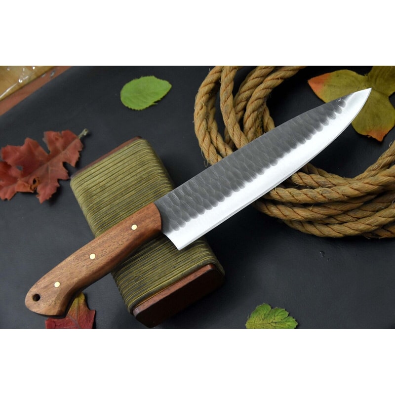 Handcrafted Damascus Chef Knife 13 Twist Pattern Blade Walnut Wood Handle With Micarta Bolster 2
