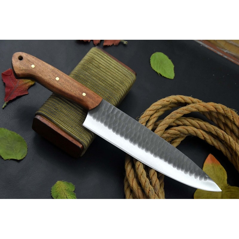 Handcrafted Damascus Chef Knife 13 Twist Pattern Blade Walnut Wood Handle With Micarta Bolster 0