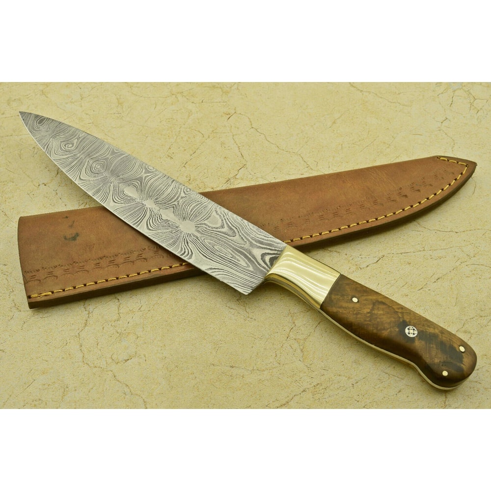 Twist Pattern Damascus Blade Chef Knife With Wooden Handle 3