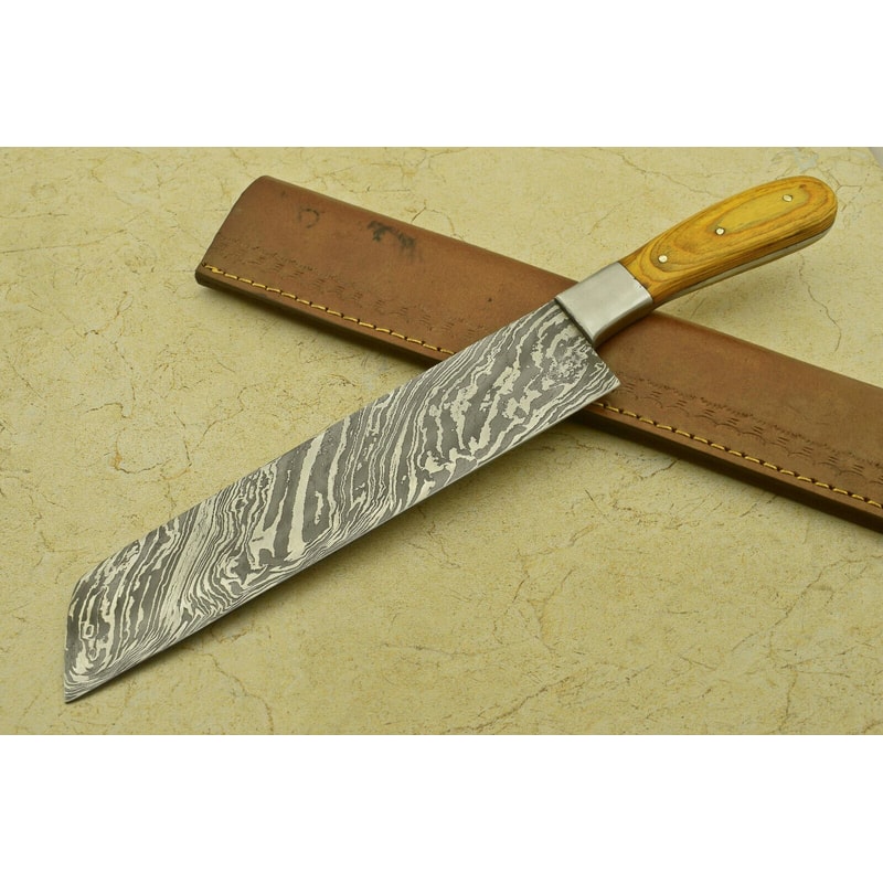 Custom Handmade Damascus Steel Chef Knife With Hardwood Handle 0