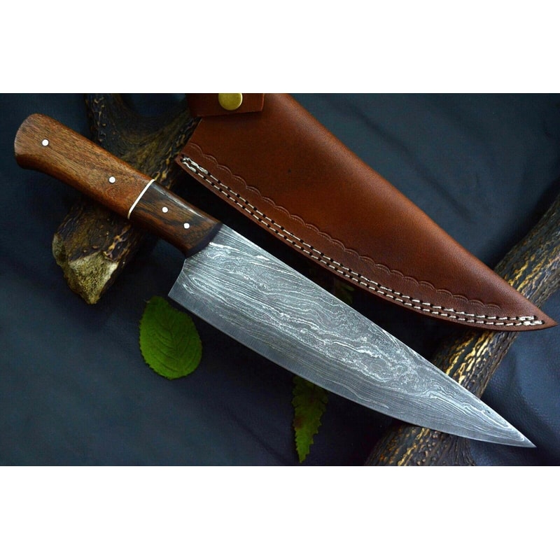 Premium Twist Damascus Chef Knife With Durable Wooden Handle 0