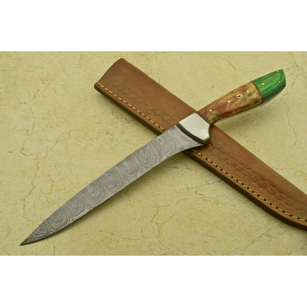 Custom Handmade Forged Damascus Steel Fillet Knife  12 Full Tang Chef Knife With Pakka Wood 0