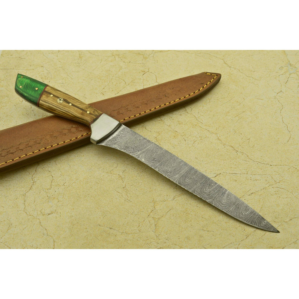 Custom Handmade Forged Damascus Steel Fillet Knife  12 Full Tang Chef Knife With Pakka Wood 1