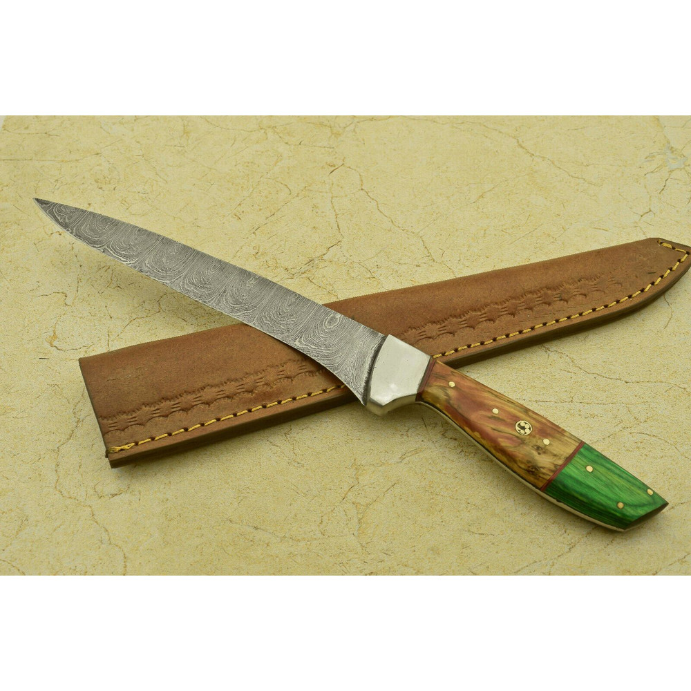 Custom Handmade Forged Damascus Steel Fillet Knife  12 Full Tang Chef Knife With Pakka Wood 2