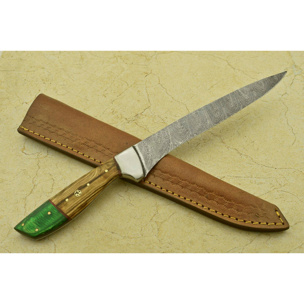 Custom Handmade Forged Damascus Steel Fillet Knife  12 Full Tang Chef Knife With Pakka Wood 3