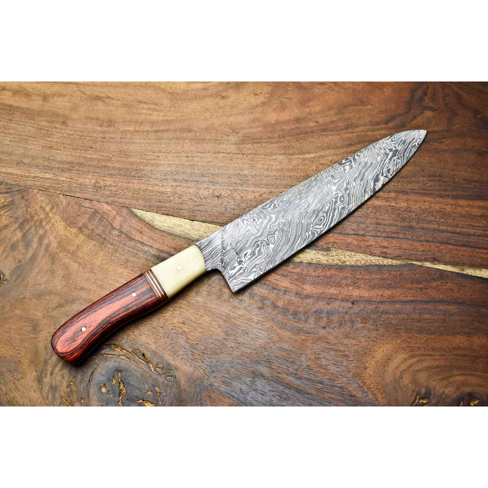 Custom Damascus Steel Kitchen Knife  Handcrafted Full Tang Chef  Outdoor Knife 1