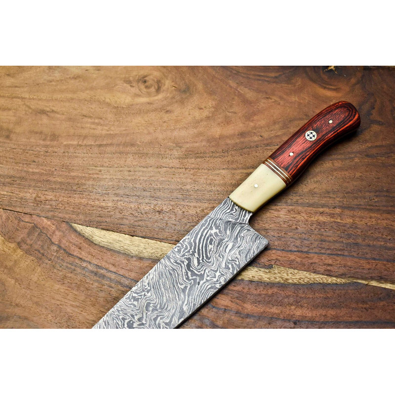 Custom Damascus Steel Kitchen Knife  Handcrafted Full Tang Chef  Outdoor Knife 2