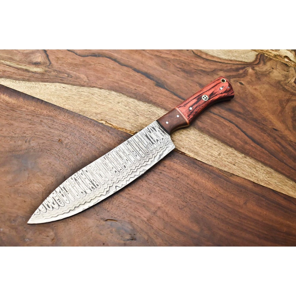 Custom Forged Damascus Kitchen Knife Elegant Fillet Knife With Ergonomic Wood Handle 0