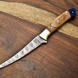 artisan damascus fillet knife | hand forged chef knife for kitchen or outdoor use