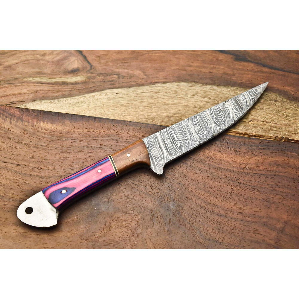Handmade Chef Knife  Forged Damascus Steel Fillet Knife With Steel Bolster 3