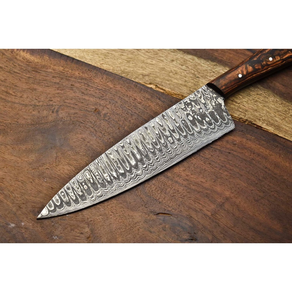 Damascus Steel Kitchen Knife Hand Forged Fillet Blade With Steel Bolster Grip 3