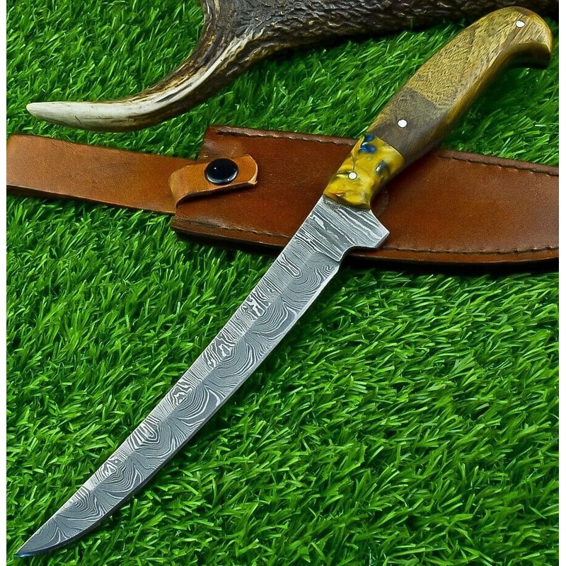 Artisan Forged Damascus Steel Knife Handmade Fillet Blade With Steel Bolster 0
