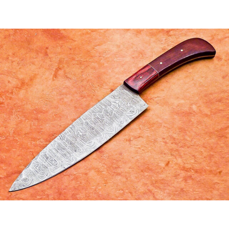Custom Handmade Damascus Steel Chef Knife  Professional Kitchen Knife With Hardwood Handle 0