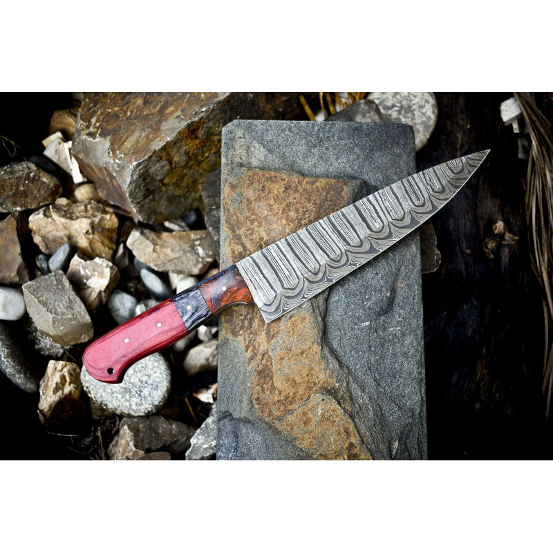 Handmade Damascus Steel Chef Knife  Full Tang Kitchen Knife With Razor Sharp Blade 3