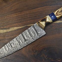hand forged twist damascus chef knife | 12" full tang kitchen knife with hardwood handle