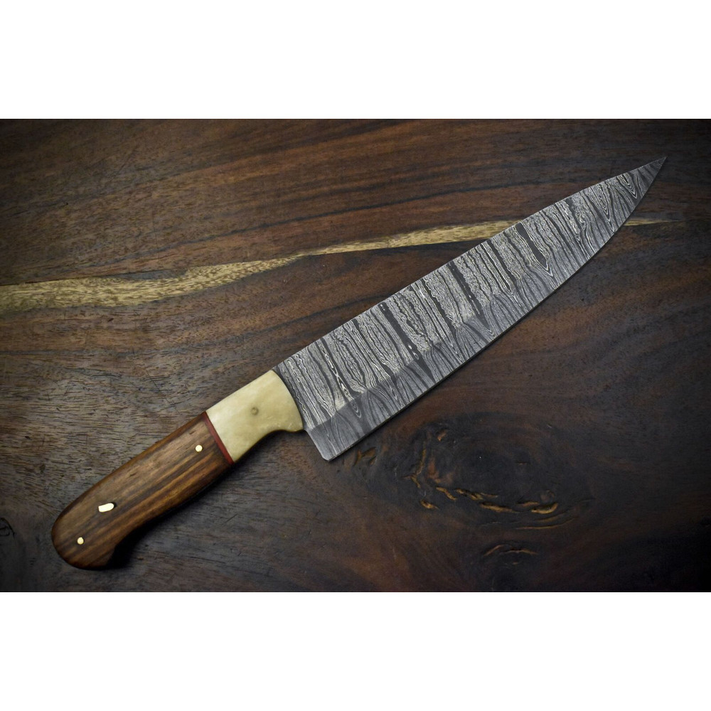 12 Handmade Damascus Steel Chef Knife  Twist Pattern Blade  Hardwood Handle Gift 1