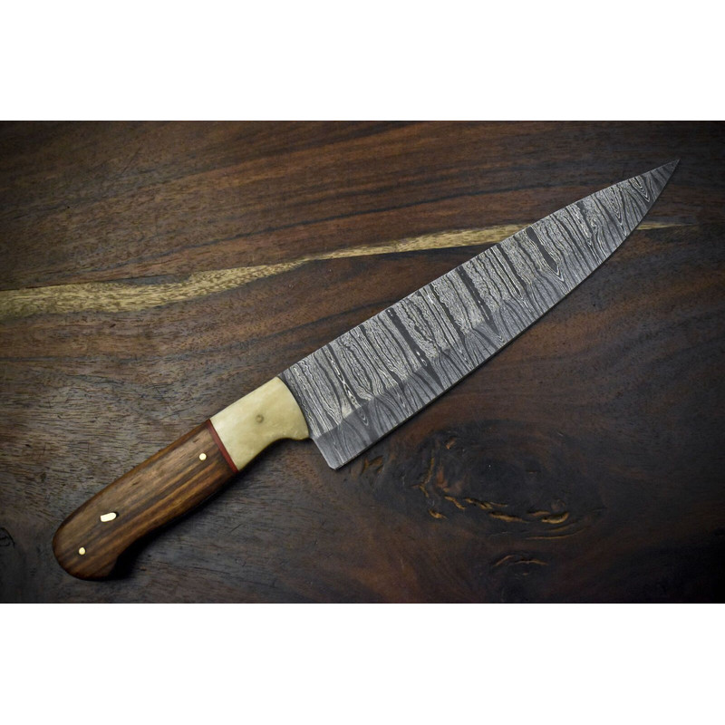 12 Handmade Damascus Steel Chef Knife  Twist Pattern Blade  Hardwood Handle Gift 1