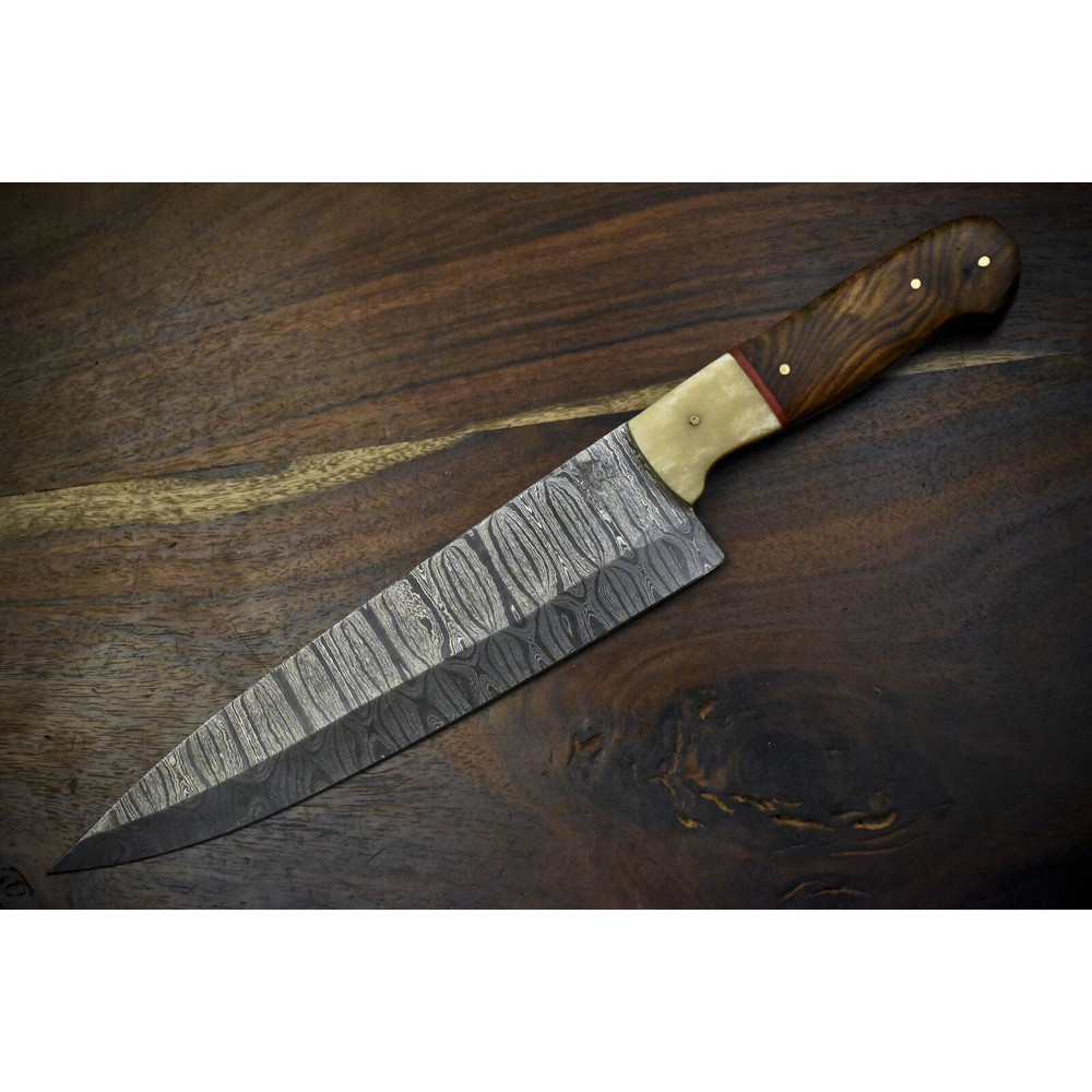 12 Handmade Damascus Steel Chef Knife  Twist Pattern Blade  Hardwood Handle Gift 0