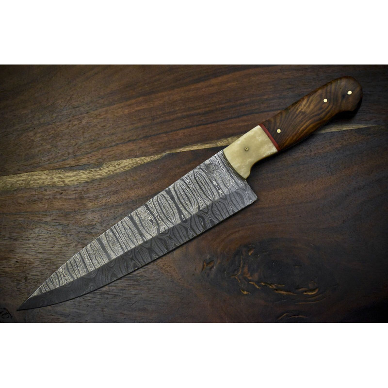 12 Handmade Damascus Steel Chef Knife  Twist Pattern Blade  Hardwood Handle Gift 0