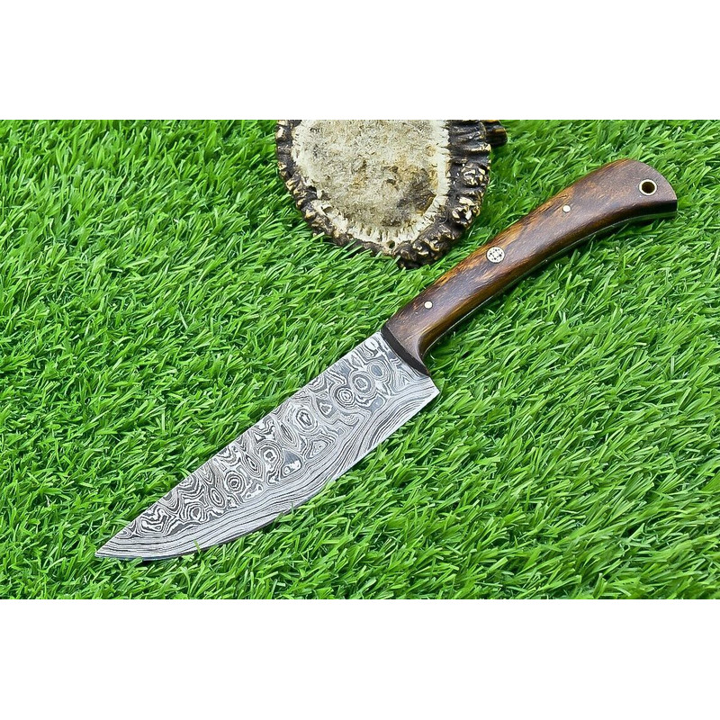 Custom Hand Forged Damascus Chef Knife  Twist Pattern Hardwood Grip Full Tang 2