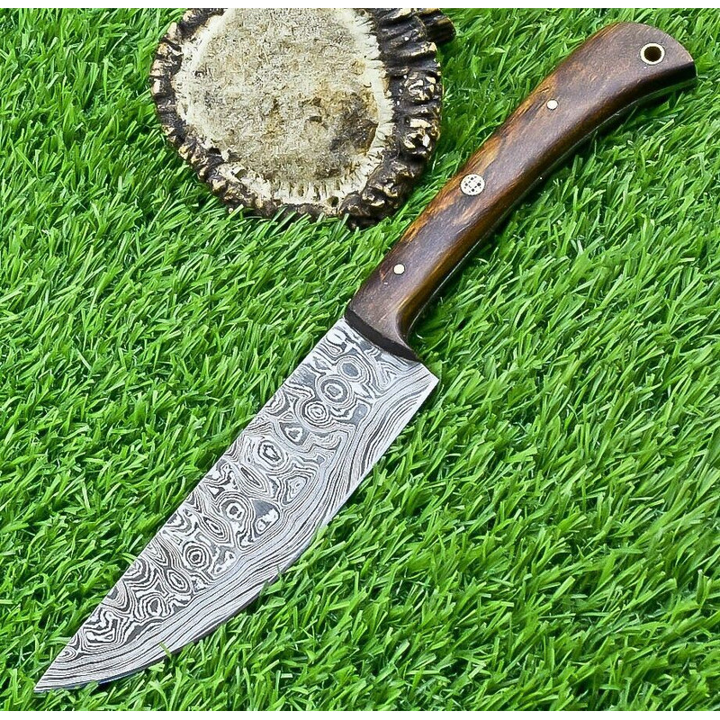 Custom Hand Forged Damascus Chef Knife  Twist Pattern Hardwood Grip Full Tang 0
