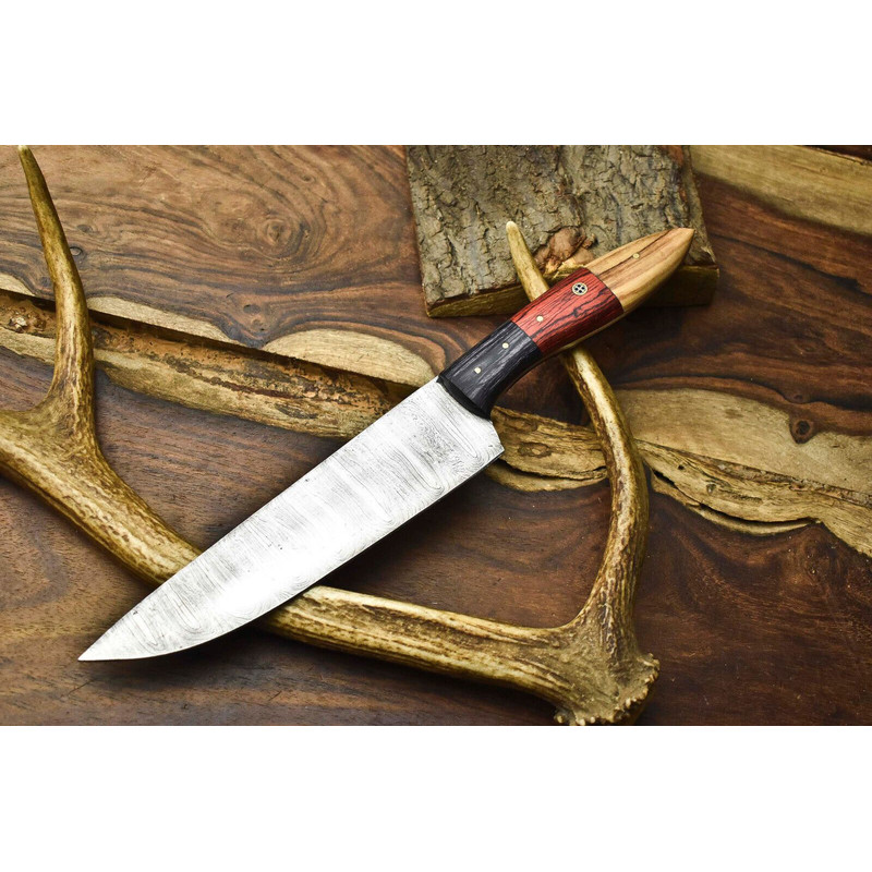 Professional 12 Handmade Damascus Chef Knife  Hardwood Handle  Forged Twist Blade 0