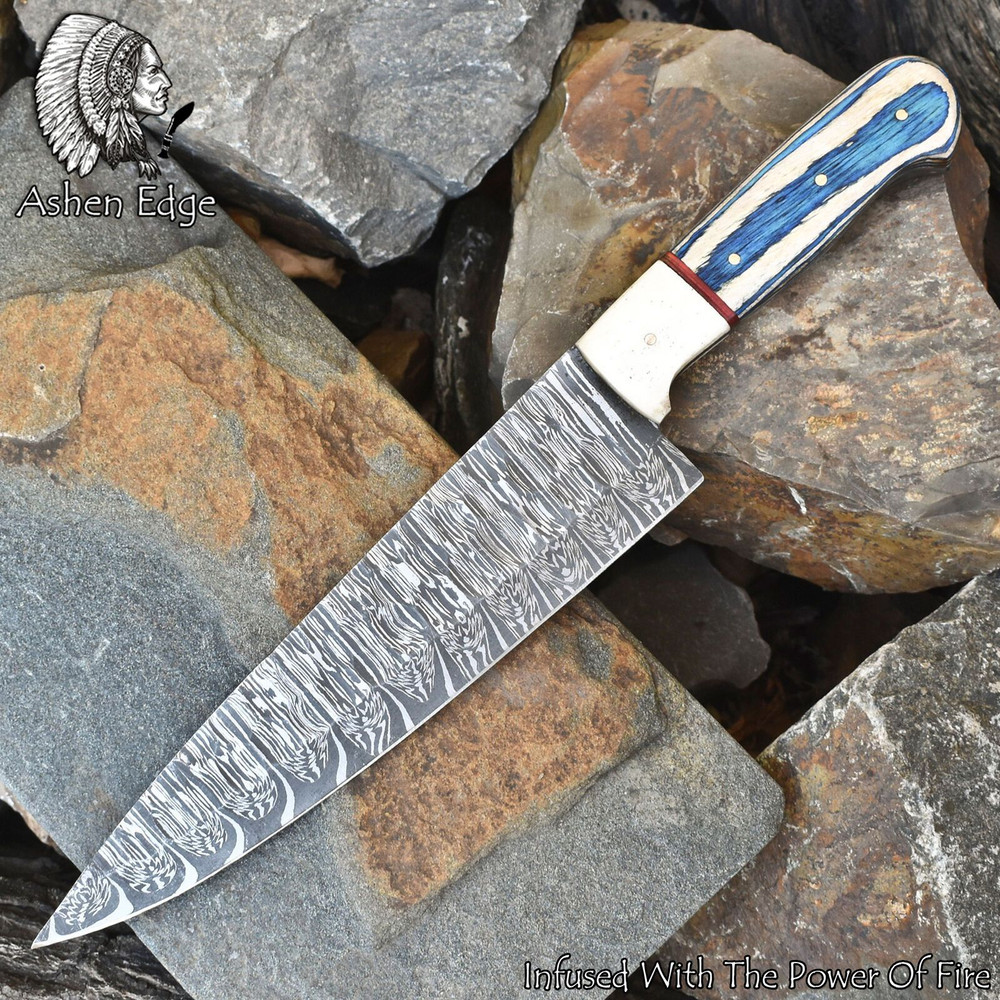 Hand Forged Damascus Steel Kitchen Knife  115 Blade Full Tang Unique Pattern Design 0