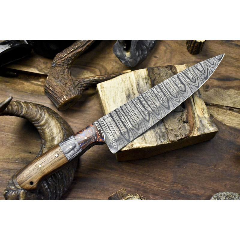 Professional 115 Inch Handmade Damascus Chef Knife  Wood Handle 4mm Thick Blade 0