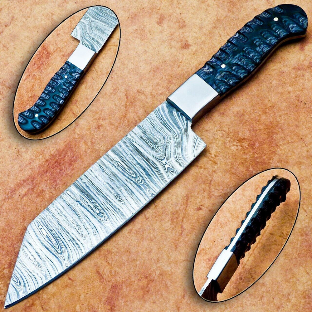 12 Handmade Damascus Steel Professional Chef Knife  Custom Forged Kitchen Knife With Hard Wood Hand 0
