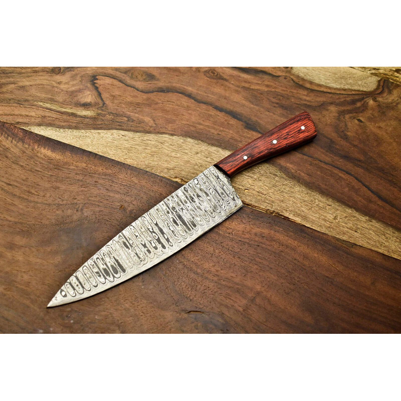 Artisan Damascus Steel Chef Knife  Custom 12 Kitchen Knife With Wooden Handle 0