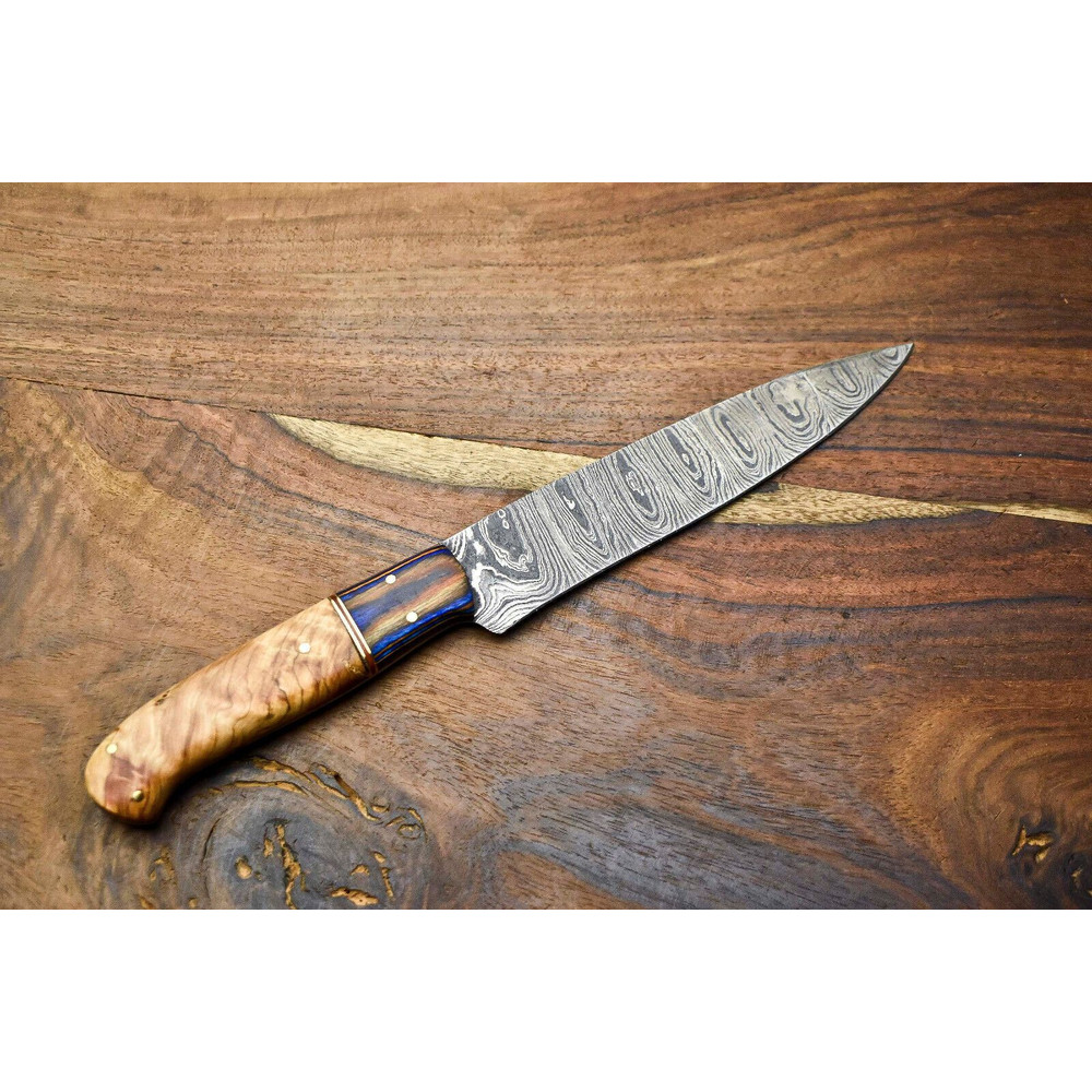 Custom Damascus Chef Knife  12 Inch Hand Forged Blade With Hard Wood Handle 3