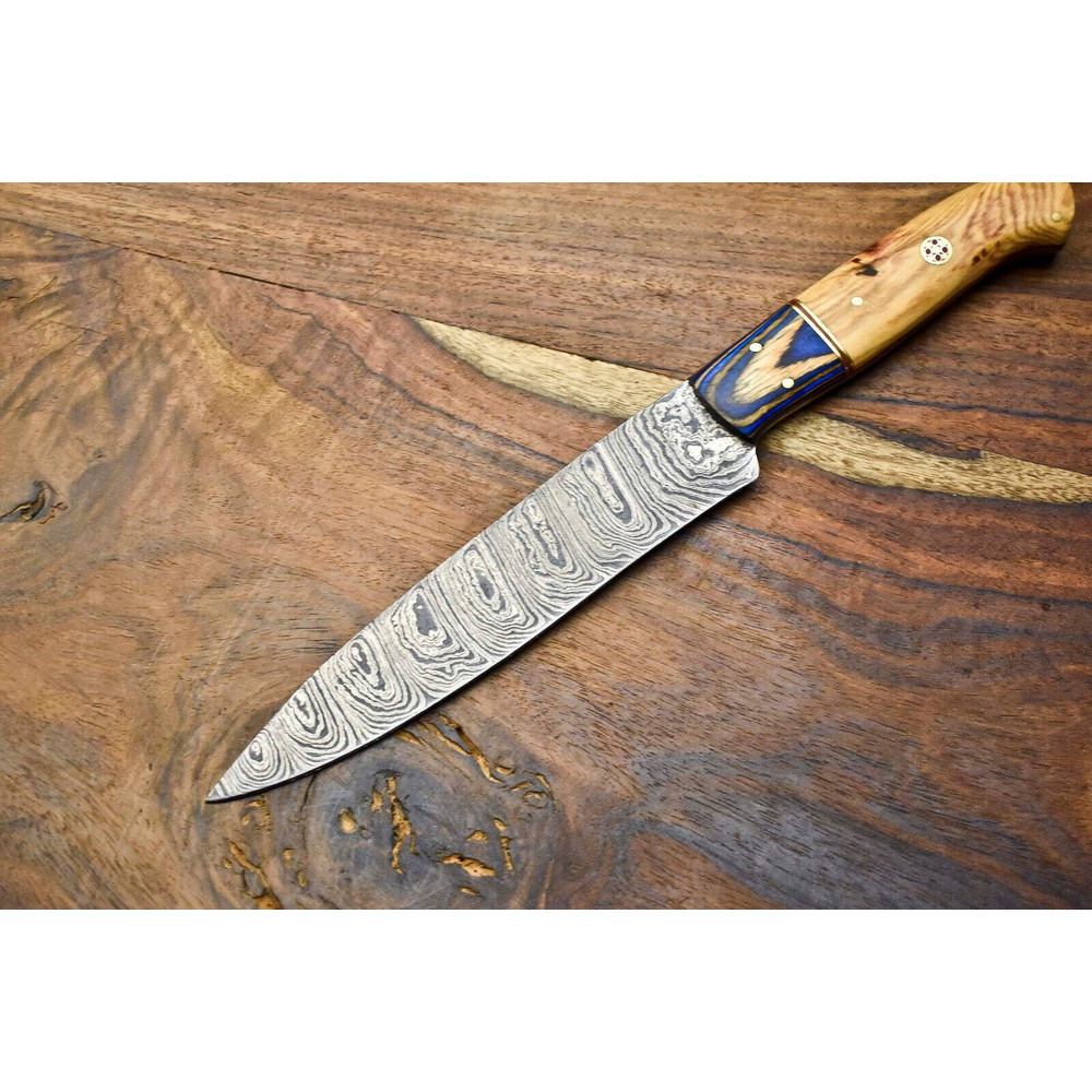 Custom Damascus Chef Knife  12 Inch Hand Forged Blade With Hard Wood Handle 2