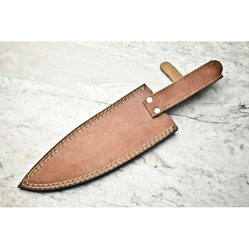 Custom Damascus Steel Chef Knife  12 Inch Forged Blade With Brass  Wood Handle 4