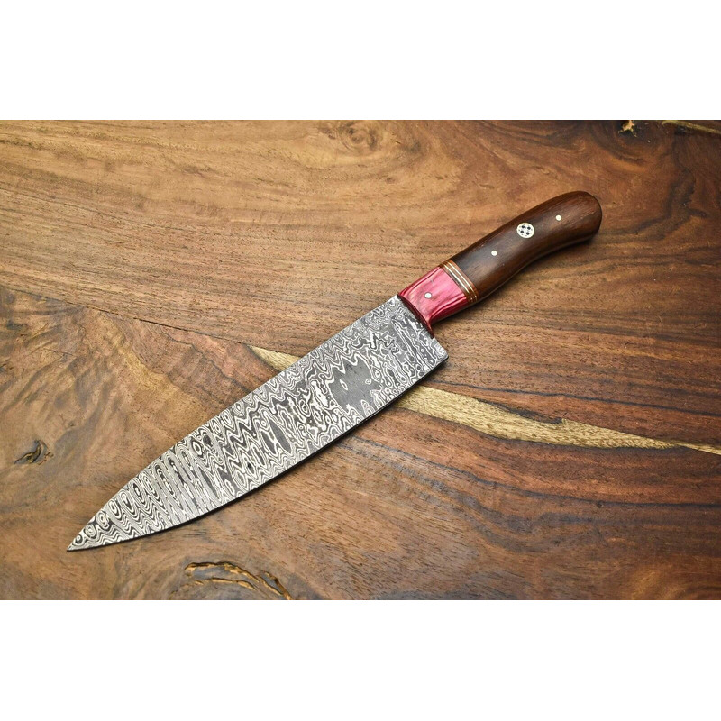 Custom Forged Damascus Chef Knife  Handcrafted Kitchen Blade 0