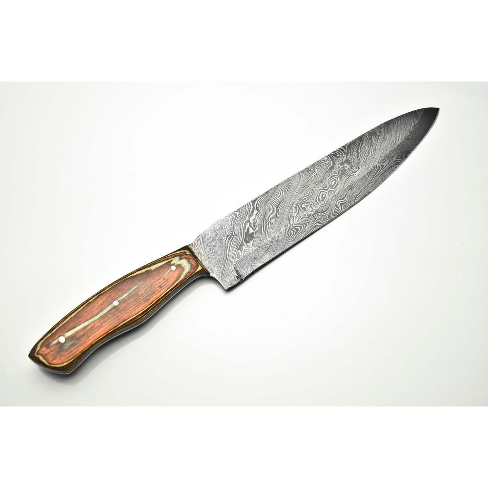 Custom Handmade Damascus Steel Chef Knife With Wood Handle 3
