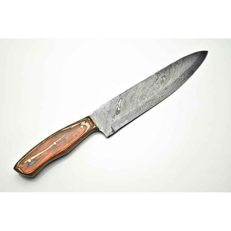 Custom Handmade Damascus Steel Chef Knife With Wood Handle 3