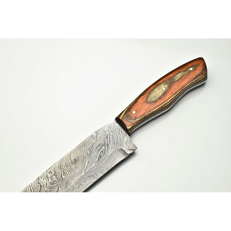 Custom Handmade Damascus Steel Chef Knife With Wood Handle 1