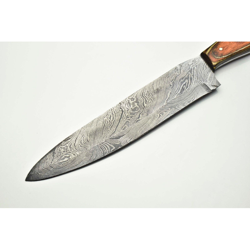 Custom Handmade Damascus Steel Chef Knife With Wood Handle 2