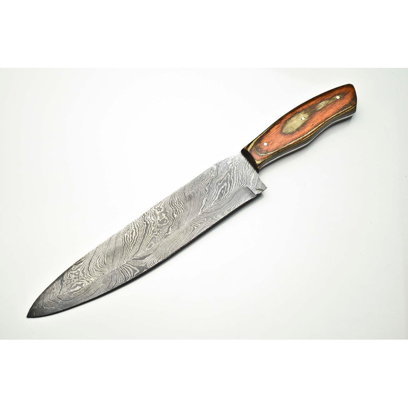 Custom Handmade Damascus Steel Chef Knife With Wood Handle 0