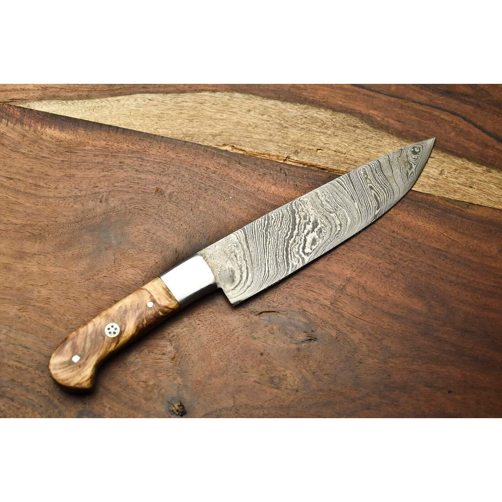 Artisan Forged Damascus Steel Chef Knife  Elegant Wood Handle Kitchen Knife 3