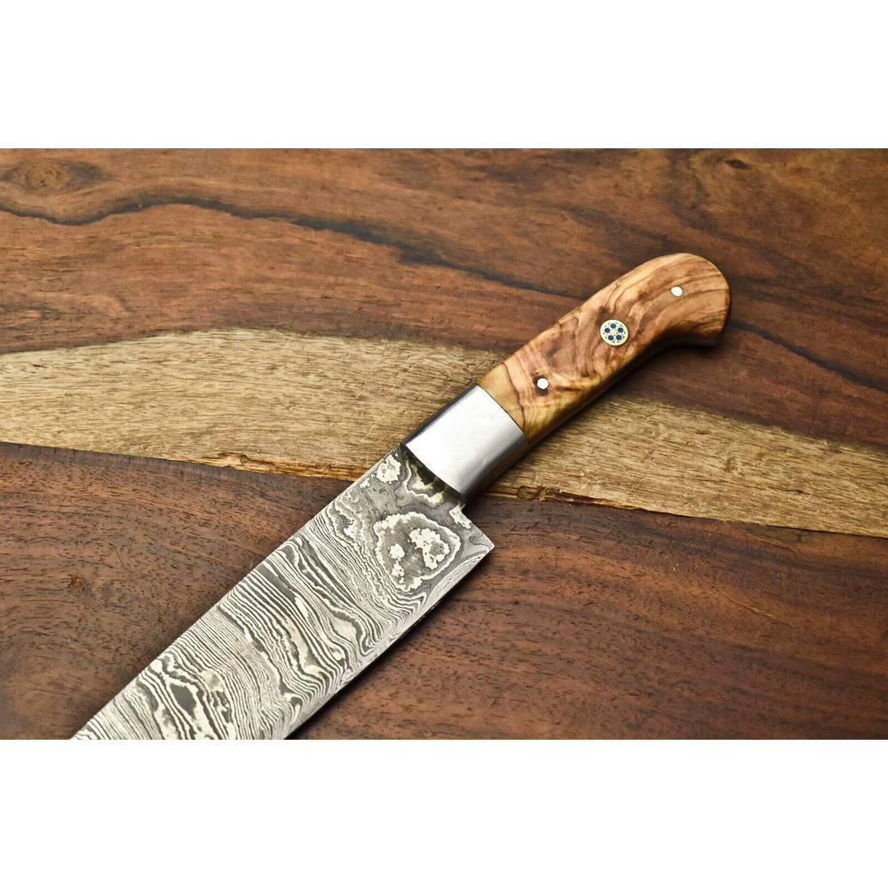 Artisan Forged Damascus Steel Chef Knife  Elegant Wood Handle Kitchen Knife 1