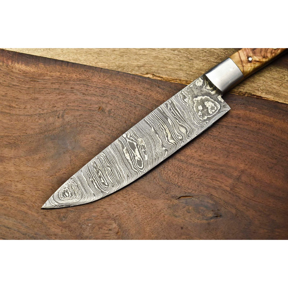 Artisan Forged Damascus Steel Chef Knife  Elegant Wood Handle Kitchen Knife 2